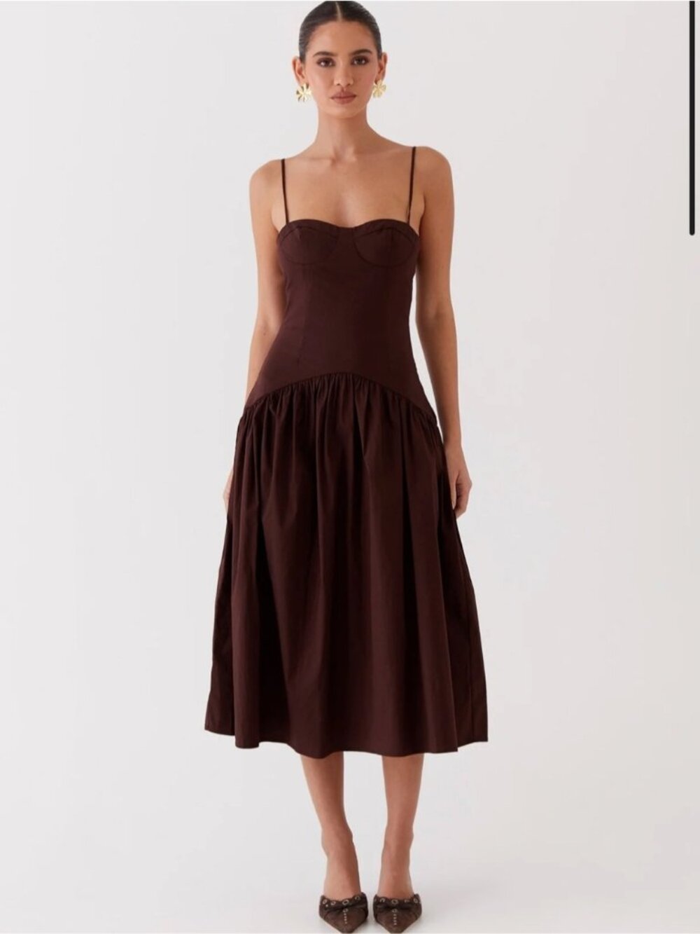Peppermayo Yvette Corset Midi Dress in Chocolate size 8